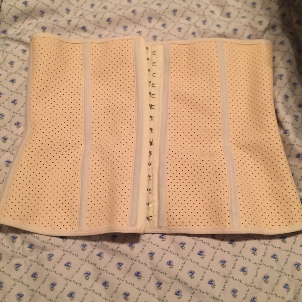 Cream perforated latex waist trainer corset